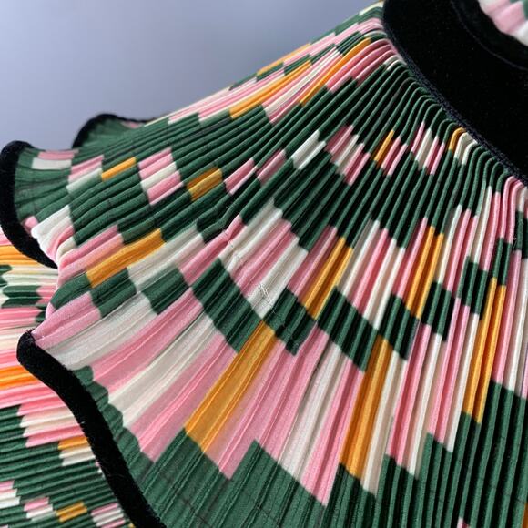 TORY BURCH Size 2 Green Pink Yellow Polyester Geometric Pleated Blouse - Picture 6 of 8